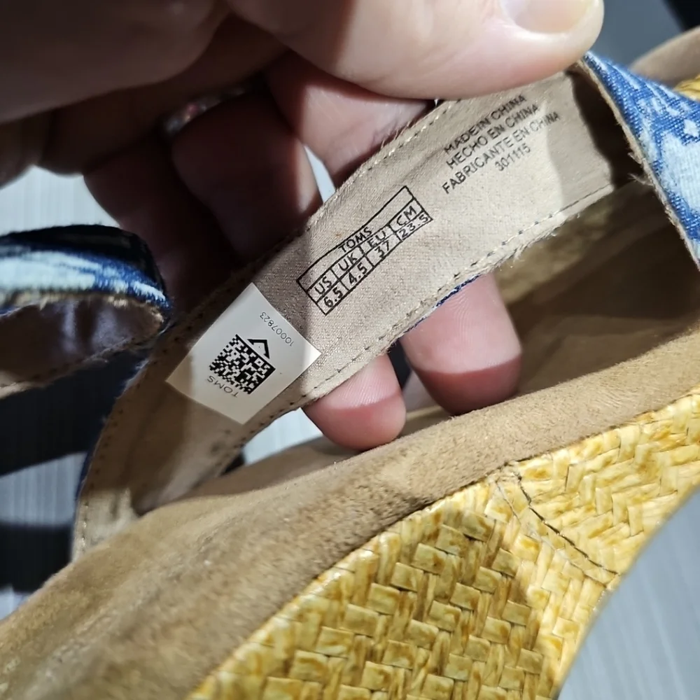 TOMS Blue Wicker Weave Ankle Strap Womens Wedge‎ Open Toe Sandals Shoes Size 6.5